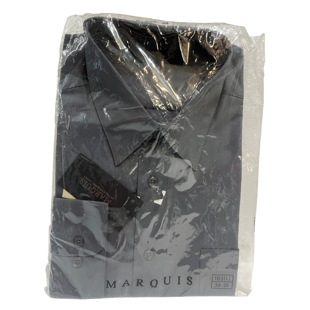 Marquis Men's Dress Shirt 16.5 Neck 34-35 Sleeve Charcoal‎ Gray Long Sleeve